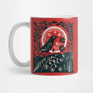 Lino Cut Blackbird Mug